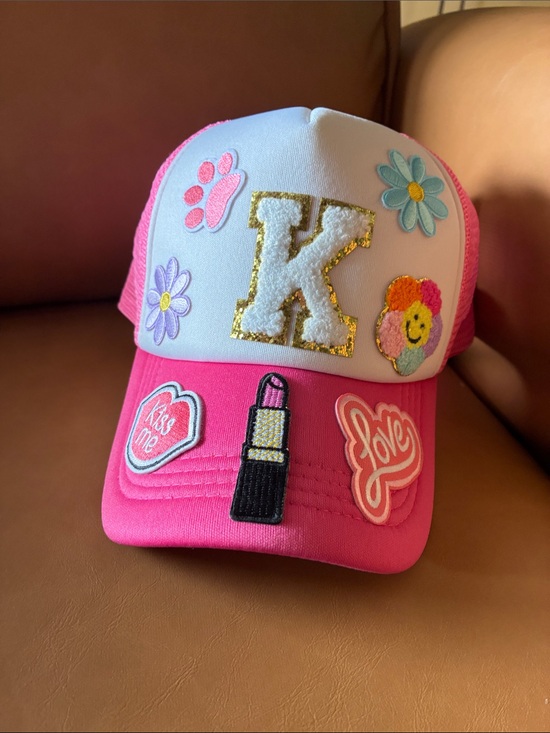 Accessories - Pink Trucker Hat with Embroidered K Patch & Cute Patches